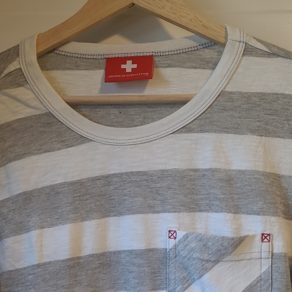 Andrew Christian Gray and White Striped Tee